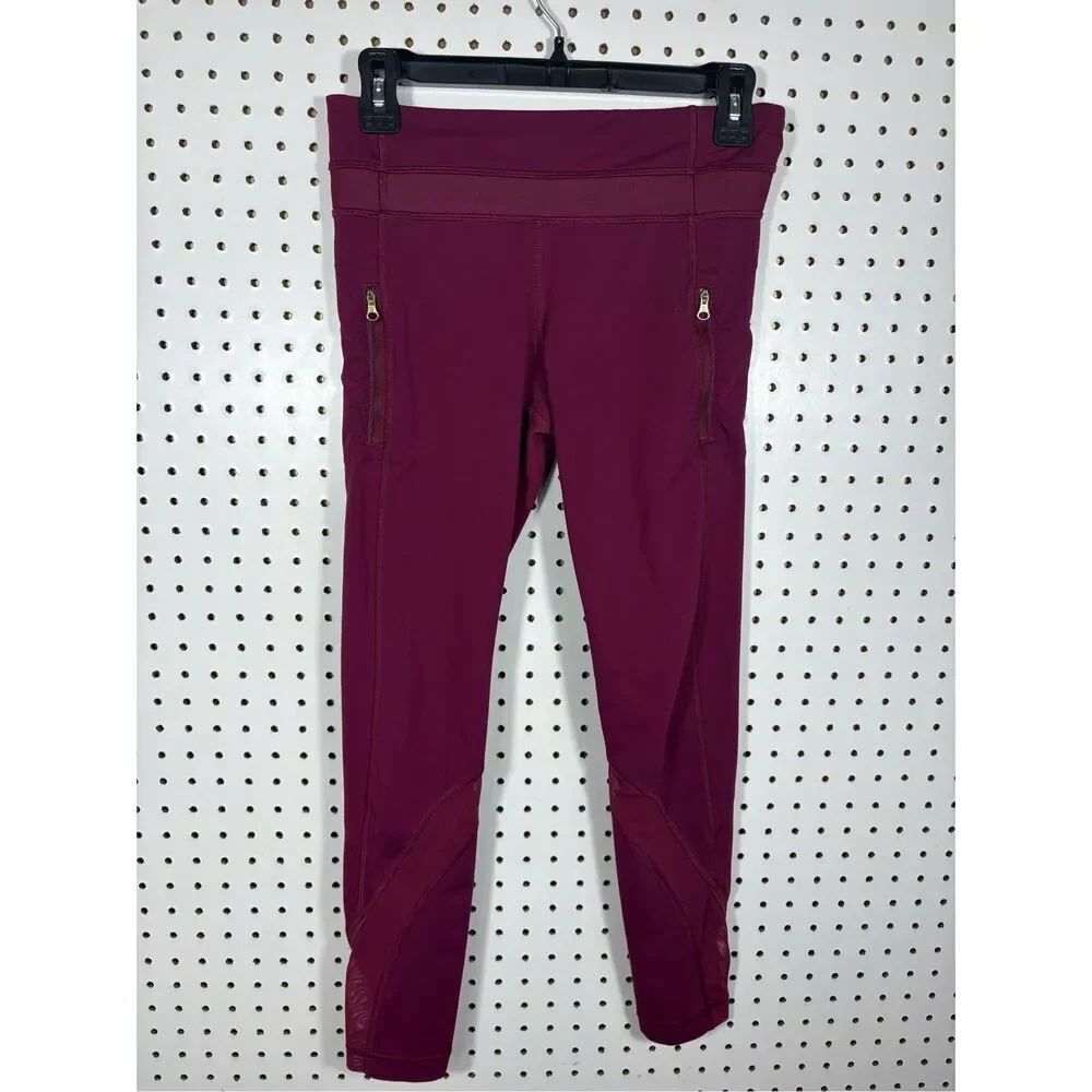 LULULEMON Inspire Tight Women Sz 6 Mesh With Zipper Pocket Dashing Purple Red